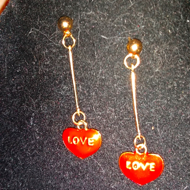 Red Enamel Love Heart Pierced Earrings
